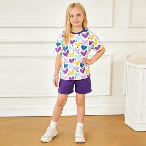 Image of Yoxindax Tween Girls Summer 2-Piece Outfit Set - Crew Neck Short Sleeve T-Cherry Print Shorts 7-14Y Summer Clothes