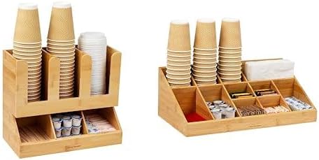 Mind Reader Cup and Condiment Station Set & Coffee Bar Set Rayon from Bamboo Cup, 11 Compartment, Brown