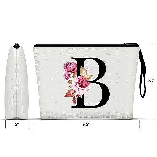 Image of Vavabox A-Z Personalized Makeup Bag, Birthday Gifts for Women Mom, Gifts for Best Friend, Bride Bridesmaid Cosmetic bag (B, White)