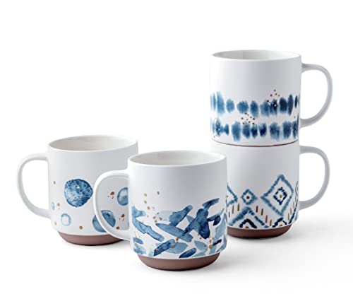 Divitis Home 16OZ stackable coffee mugs set of 4, new bone china coffee mugs, coffee cup sets of 4, coffee mugs set, coffee cup set, coffee cups, mugs, tea mugs, tea cups (Santorini Vibes)