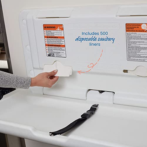 Image of ECR4Kids Horizontal Wall-Mounted Changing Station with 500 Liners, Baby Changer, White Granite
