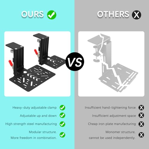 EG STARTS SIM Racing Wheel Stand Desk Mount, Heavy Duty Desk Clamp with 480-Pound Force, Compatible Logitech G25 G27 G29 G920 G923 Thrustmaster T248 T300RS T-GT TS-PC Black Metal Gaming Cockpit Shelf - Image 4