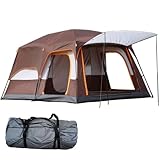 Fengzel Outdoor キャノピーテント リビング+２ルーム付き 4-6人/8-12人用 快適な居心地 防雨 日よけ 家族連れ 友達多人用 二重構造 前室付き アウトドア キャンプ 大型 ファミリーテント (奥行き430*幅305*高さ200cm(8-12人用), ブラウン)