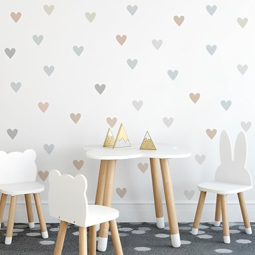 72 pegatinas de pared para habitaciones infantiles y guarderías, pegatinas de pared de corazones de colores, vinilos autoadhesivos de pared, pegatinas de estilo boho para niñas, niños y bebés