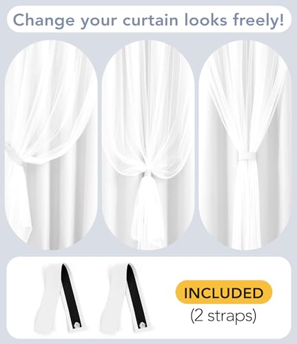 Image of 100% Blackout Curtains with Sheer, Greyish White, 52 x 96 inch, 2 Panels