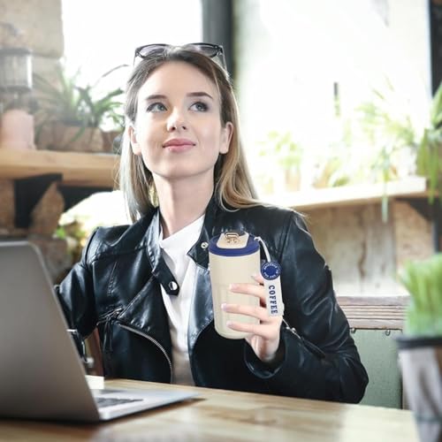 Image of Arviz Insulated Coffee Cup with Leak Proof Lid, Double Walled Vacuum Tumbler with Smart Temperature Display, Vacuum Insulation Stainless Steel Reusable for Hot Cold Coffee (Blue)
