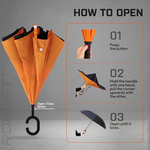 Image of Robustt 48 inch Reversible Big Size Umbrella for Rain| Manual Open /Close | Windproof Double Layer Fabric with Air Vents | C Hook Handle | Reverse Folding Umbrella for Easy Car Use