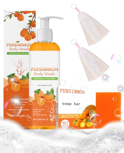 XdealCozyxc 120ml Persimmon Body Wash Kit Persimmon Soap for Women With Coconut Oil Strong Odor Smell Remove