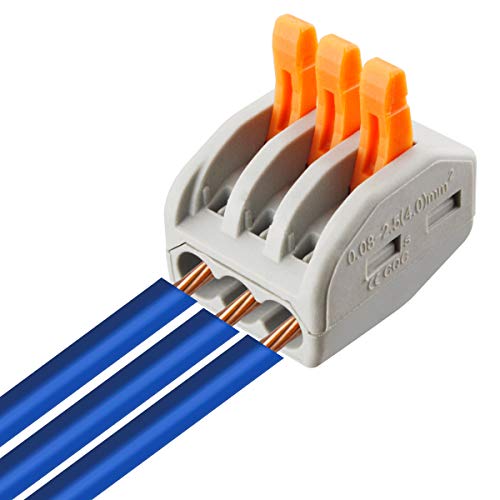 Image of 50 Pcs 222-413 Conductor Combination Compact Wire Connectors 3 Port Fast Connection Terminal 28-12 AWG Suitable for Multiple Types of Wires