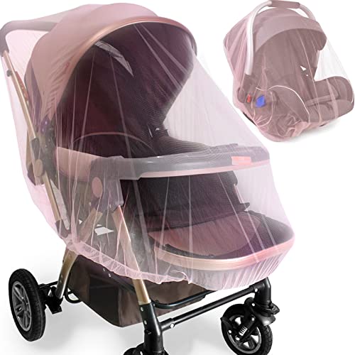 Image of Durable Baby Stroller Mosquito Net (2 Pack) - Universal Elastic Edge Mesh Cover for Bassinets, Cradles, Playards, Car Seats & Mini Cribs | Breathable Travel Essential Newborn Protection (Pink)