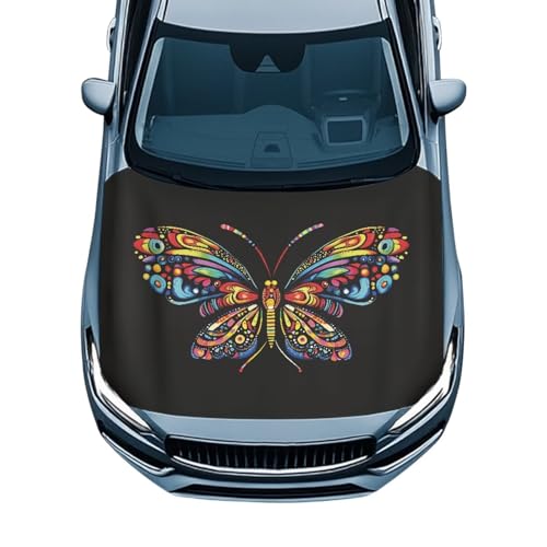 Image of Car Hood Cover Protector,Easy to Dry Polyester Breathable Print Polyester Hood Covers for Cars,Decoration Universal Car Accessories Colorful Butterfly