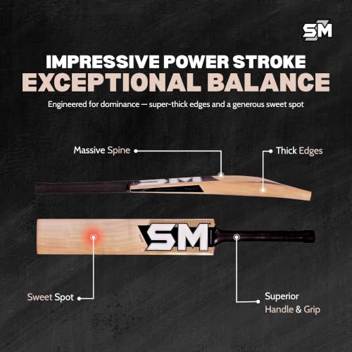 Image of SM Edge Kashmir Willow Cricket Bat | Huge Flowing Edges | Wooden Cricket Bat | Massive Profile | Rebound Technology | Superior Craftsmanship | Adult Club Cricket Bat | Size SH