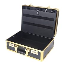 Professional Barber Case, Barber Tool Kits Storage, Double Layer Travel Barber Tool Box, Luxury Carrying Case for Beauty Hair Stylist Pet Groomer with Handle & Secure Numlock, Black+Gold Style 2