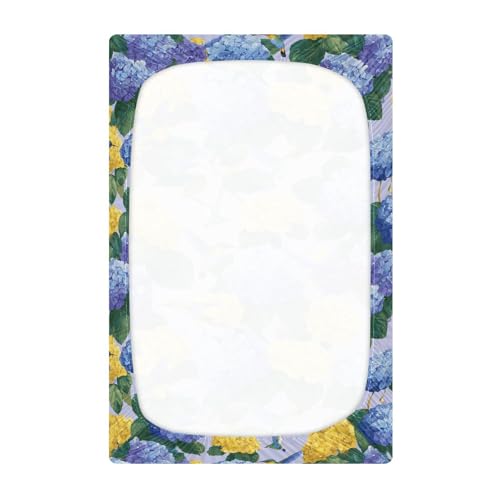 Image of Crib Sheet Breathable Soft Crib Mattress Sheet for Baby Toddler Boys Girls Fitted Crib Sheet Fit Standard Crib Mattress 52 x 28 Inch Blue Hydrangeas Hummingbirds