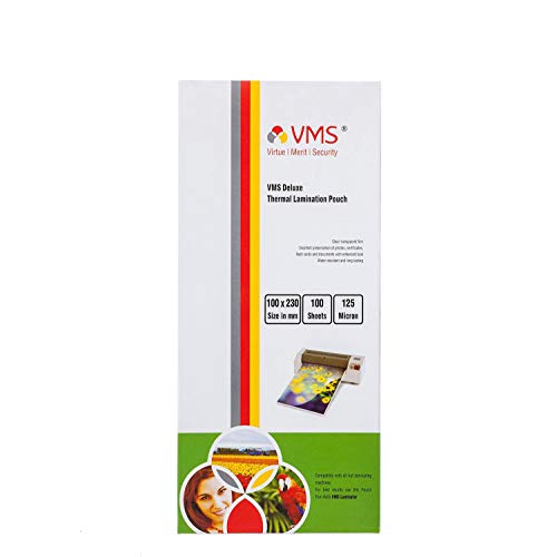 Image of VMS Deluxe Thermal Lamination Pouch(Sheets) & VMS Deluxe 100x230mm 125 Micron Lamination Pouch - 100 Sheets