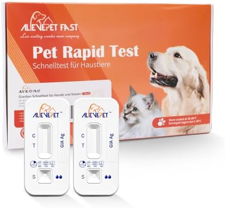 AlievePet Giardien Schnelltest für Hunde & Katzen, 2 Stück Giardien Test mit ≥98% Zuverlässigkeit einfache Anwendung zu Hause Darmparasiten und Durchfall Antigen-Test