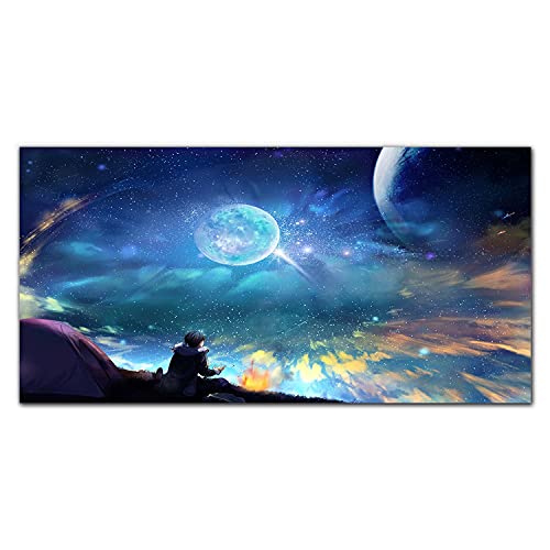 Tableau impression sur toile 100x50cm Nuit Sky Star Moon pour décoration murale d'intérieur