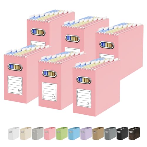 Oterri Cardboard File Organizer Box for Hanging File Folders Letter Size,File Box for Computer Desk,File Cabinet,Working Home,Office,Classroom (Pink, Letter Size - 6 Packs)