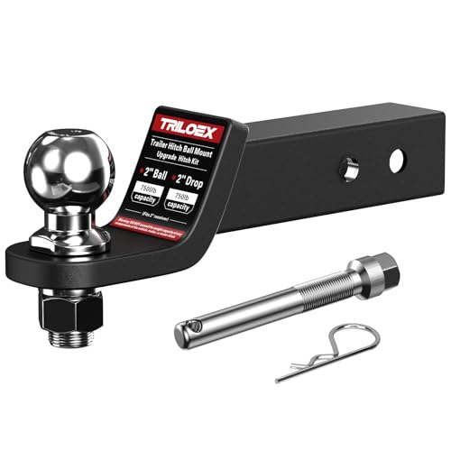 Trailer Hitch Ball Mount with 2-Inch Ball Fits 2-in Receiver 7 500 lbs 2 Drop Includes 5/8 Screw-in Hitch Pin