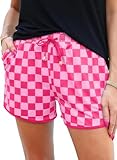 IWOLLENCE Women's Checkered Shorts Elastic Waist Plaid Pattern Gingham Short Pants Beach Summer with Pockets...