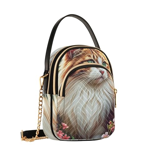Cute Cat Flowers Women Shoulder Handbag Pastel Cell Phone Purse Chain Strap Quilted Zipper Designer Bowler Tote2