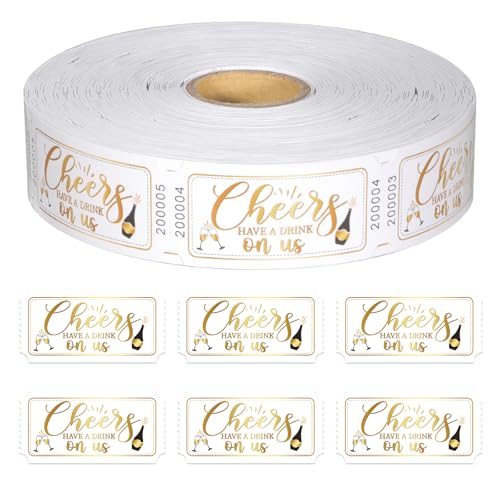 1000 Pcs Drink Ticket Single Raffle Tickets Roll Golden Cheers Free Drink Ticket for Events Wedding Work Formal Parties Leisure Class Reward