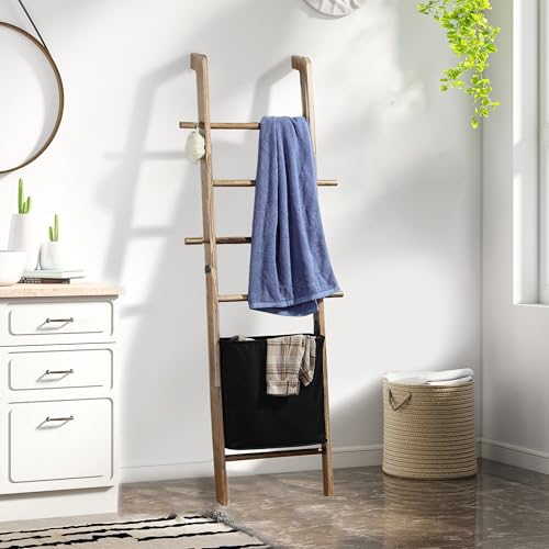 Image of ZUNTO 170cm Towel Ladder with Basket and Hooks for Bathroom Organise