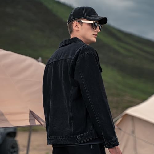 Image of Denim Jacket Men Vintage Autumn and Winter Tops Mens Denim Trucker Jacket