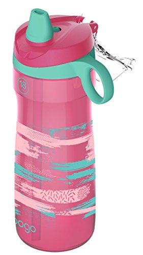 Pogo Garrafa de água Tritan Kids sem BPA com canudo macio de silicone, tinta rosa, 510 g.