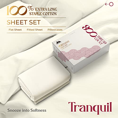 Mayfair Linen 800-Thread-Count Egyptian Quality 100% Cotton Sheets, Ivory Cal King Size Bed Sheet Set, Long Staple Cotton, Sateen Weave For Soft And Silky Feel, Fits Mattress Upto 16'' Deep Pocket #TOP3