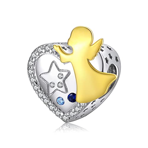 NINGAN 925 Sterling Silver Love Angel Beads Heart Charm Fit Women's Bracelets Necklaces Birthday gifts for Friend