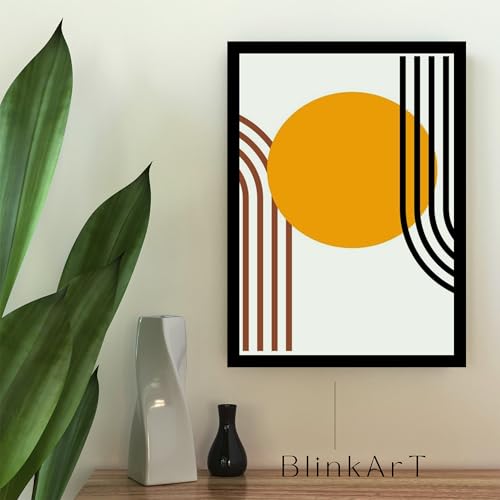 Image of BLINKART Vintage Bauhaus Retro Geometric Aesthetic Poster Gallery | Colorful Wrap Framed For Home Office Studio Living Room Modern Art Studio Decoration Abstract Shapes | (d61) | 13x10 Inch