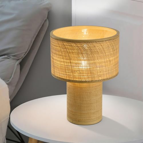 Image of 15 inch Small Table Lamp for Bedroom, Boho Bamboo Bedside Lamps for Nightstand | Farmhouse Desk Lamp for Living Room, End Tables, Kids Room, Home Decor, Office, Handwoven Shade, E26, Natural