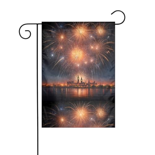 WHJDPP Banderas de jardín con impresión de lluvia brillante de fuegos artificiales de 12 x 18 pulgadas para decoración de patio con poste de 3 cm de ancho (solo bandera, no incluye mástil)