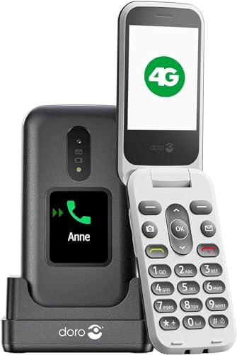 Doro 2880 4G - Teléfono móvil con Tapa para Personas Mayores, fácil de Usar, teléfono móvil sin Internet, Doble Pantalla - Tecla de Asistencia - Teclas de Voz - Bluetooth - Teléfono Plegable