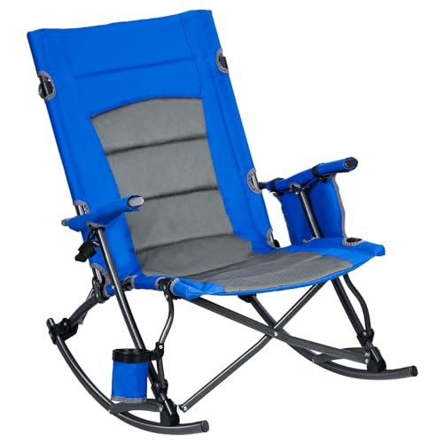 Saterkali Mecedora plegable con reposapiés, mecedora acolchada portátil de gran tamaño, silla de camping resistente para adultos, para patio, césped y exteriores, 1 juego