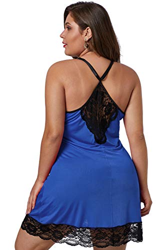 XAKALAKA Women Plus Size Babydoll Lingerie Back Crisscross Lace Trim Chemise Sleepwear