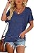 WIHOLL V Neck T Shirts for Women Dolman Short Sleeve Summer Tops with Side Shirring Soft Basic Tees Loose Fit Spring Fashion Clothing Vacation Outfits Dark Blue S