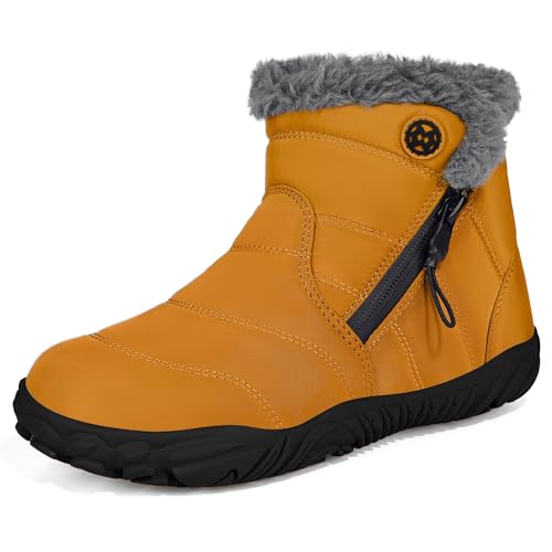 Girls Boys Barefoot Boots Shoes Minimalist Winter Snow Boots Wide Width Waterproof Ankle Booties Cold Weather Outdoor Shoes with Zero Drop Sole (Little Kid/Big Kid) (Yellow, 33, 1.5 US Little Kid)