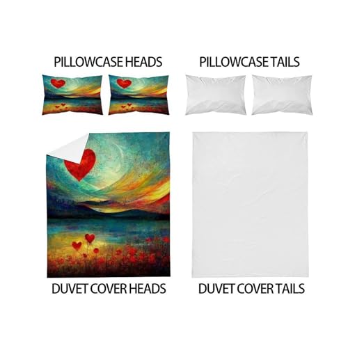 Parure de lit fleurs cœur microfibres avec housse couette 260x220cm
