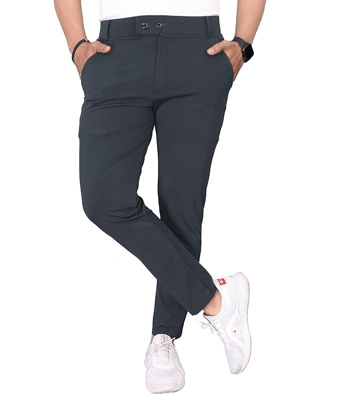 Men's Polycotton Formal Pant Trousers Knitted Fabric Stretchable Stylish Slim Fit Men's Wear Trousers Dark Grey Color-image-32