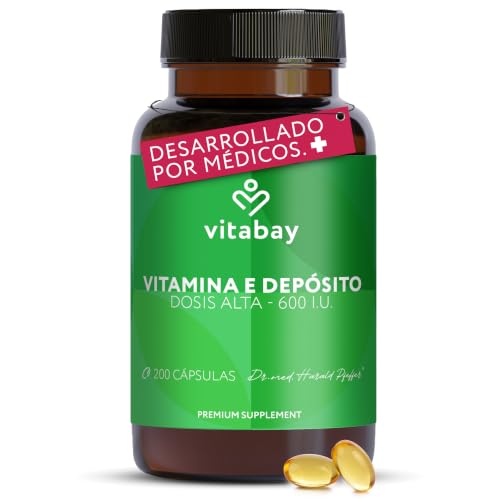 Vitabay Vitamina E 600 UI Depot - 200 cápsulas blandas veganas - alta dosis