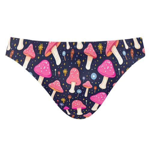 Men Swimming Kawaii Pink Mushrooms Bikini Swimsuit Swimwear Quick Dry Print Briefs S 21215106