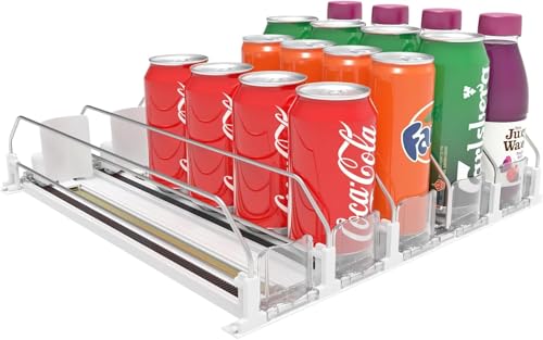 Image of Drink Organizer for Fridge, Self-Pushing Soda Can Dispenser for Refrigerator with Automatic Pusher Glide, Width Adjustable Drink Organizer for Fridge, Soda Can Organizer black racks 380-5