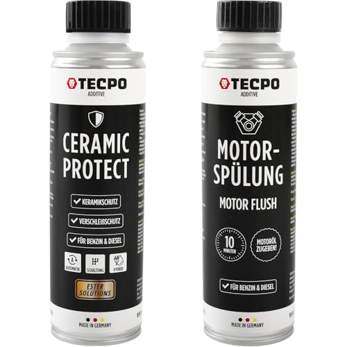 TECPO Keramik Protect ESTER Additiv 300ml + Motorspülung Motor Flush 300ml - Hochleistungsadditive für optimalen Motor- und Getriebeschutz, Reibungsreduzierung, Verschleißschutz & effektive Reinigung