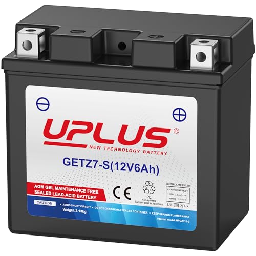 UPLUS GETZ7-S GEL Motorradbatterie 12V 150A 6Ah Rollerbatterie wartungsfrei Ersatz für YTZ7-S 113L×70B×105H mm