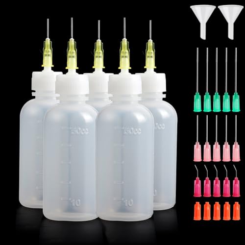 Rybtd 5 Pièces Applicateur de Bouteille Aiguille 50ml Precision Tip Applicator Bottle,Flacons à Aiguilles avec Aiguilles de Distribution et Capuchons pour...