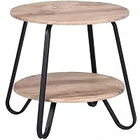Lot De 2 Tables Basses Rondes Encastrables - Structure Métal Noir, Plateau Effet Noyer - Design Industriel Gain De Place