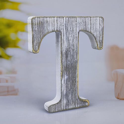 WOODOUNAI 6 Inch Wood Letters Unfinished Rustic Wood Letters for Wall Decor Decorative Standing Letters Slices Sign Board Decoration for Craft Home Party Projects (T)