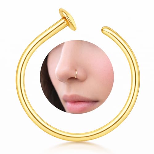 LUCKYJEWUS 14k Gold Filled 20G Small Thin Nose Ring Hoop for Women, 6mm - 7mm Adjustable Nostril Piercing Jewelry